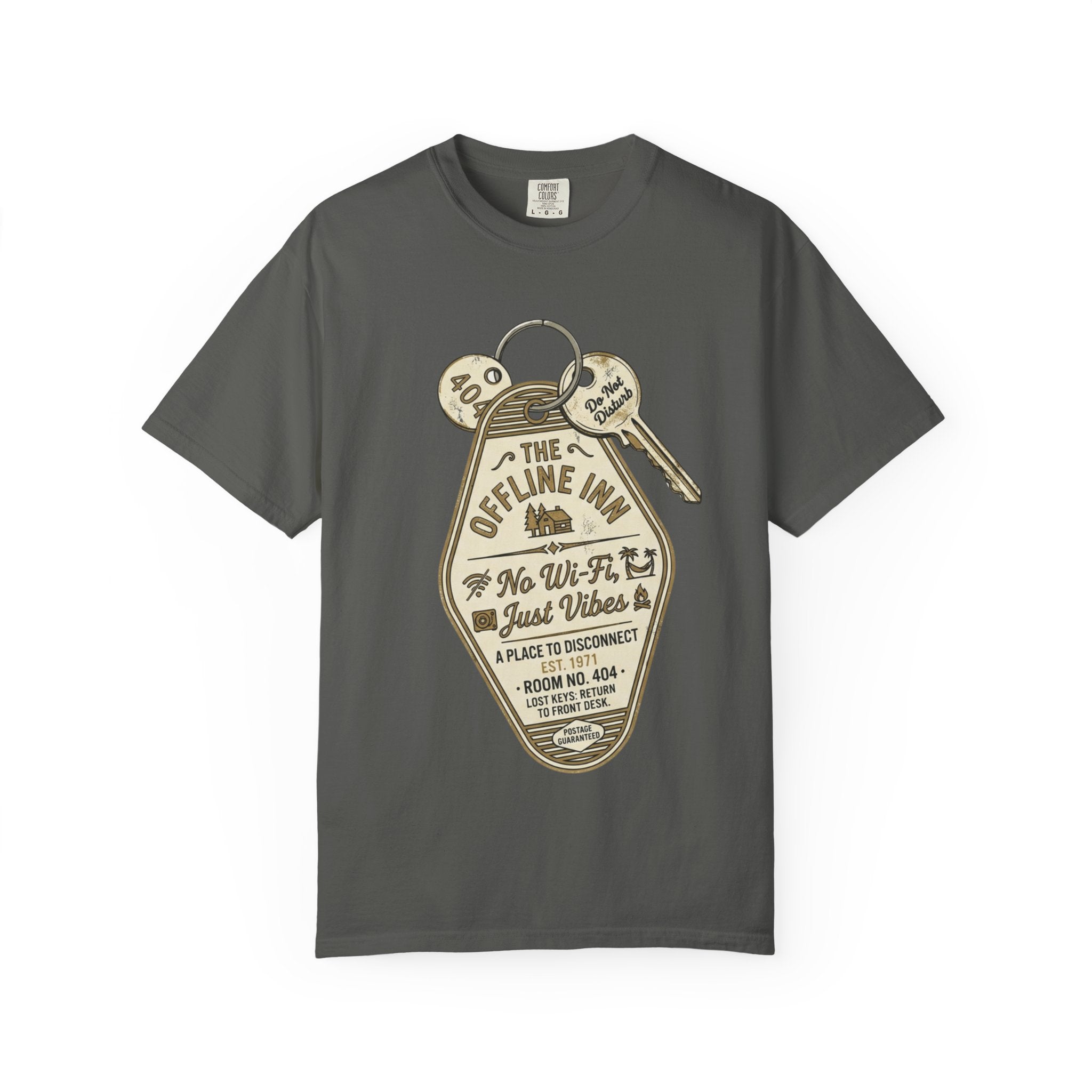 Motel Key Tag Graphic T-Shirt — "Offline Inn" Vintage Travel Tee