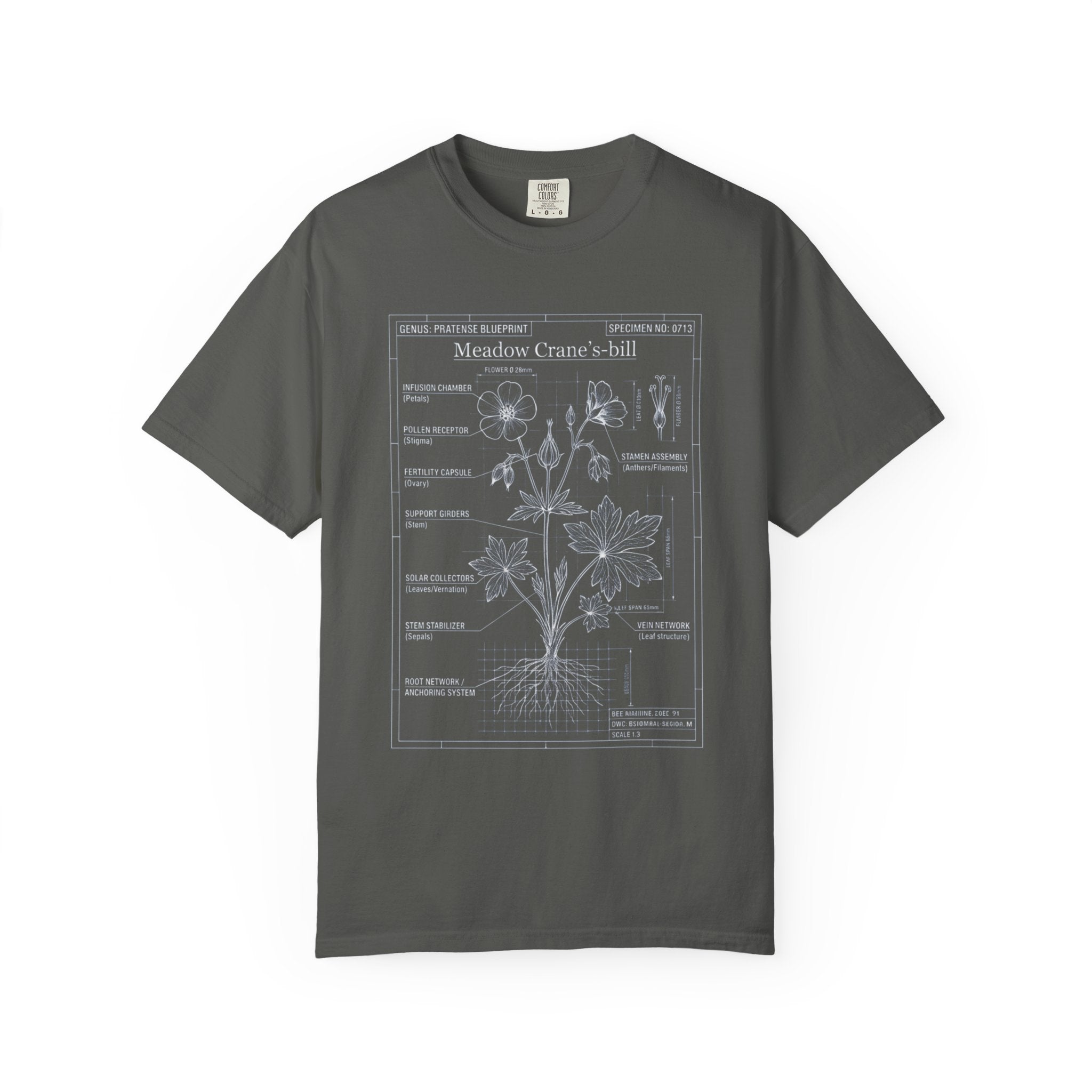Meadow Cranesbill Botanical T-Shirt — Vintage Floral Diagram Tee