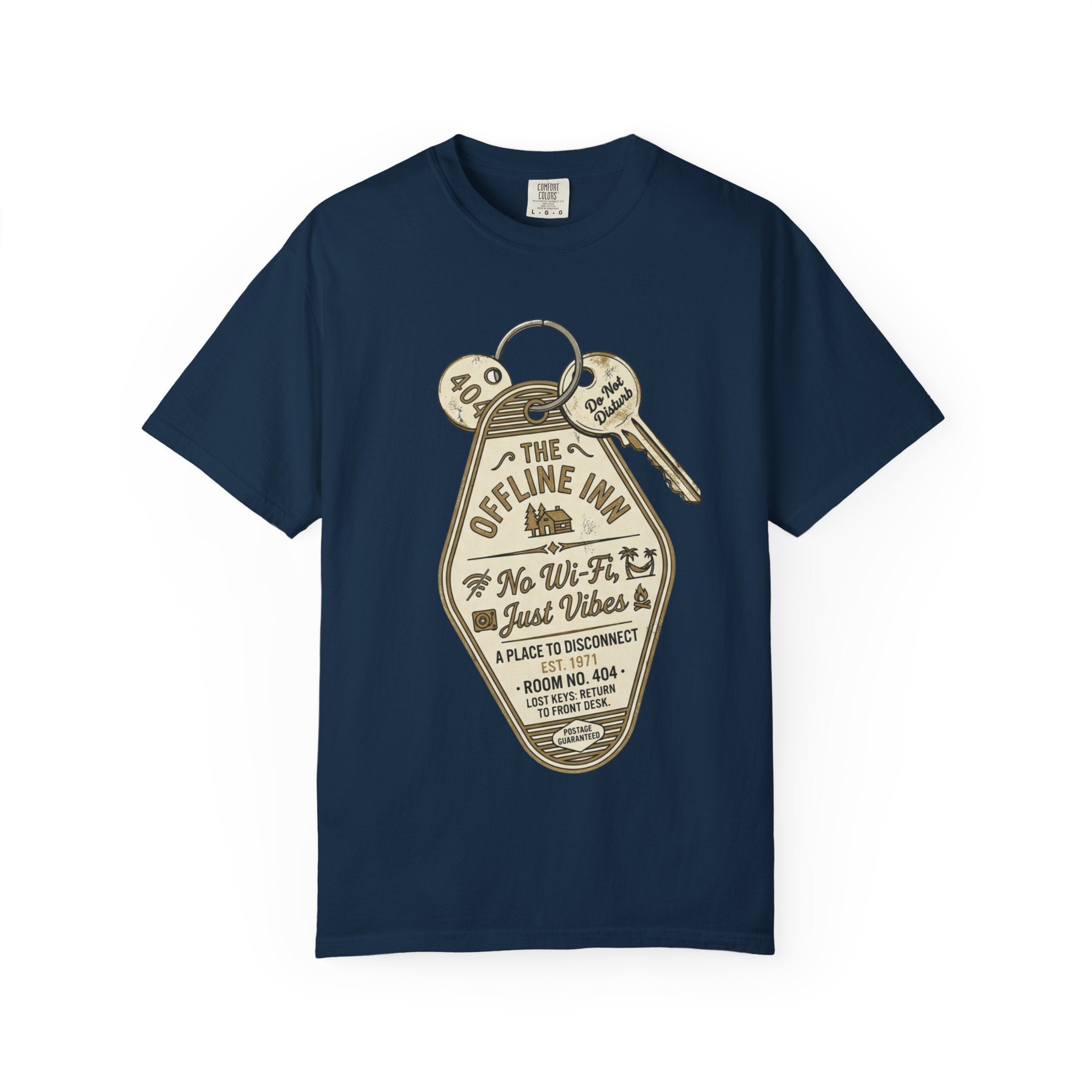 Motel Key Tag Graphic T-Shirt — "Offline Inn" Vintage Travel Tee