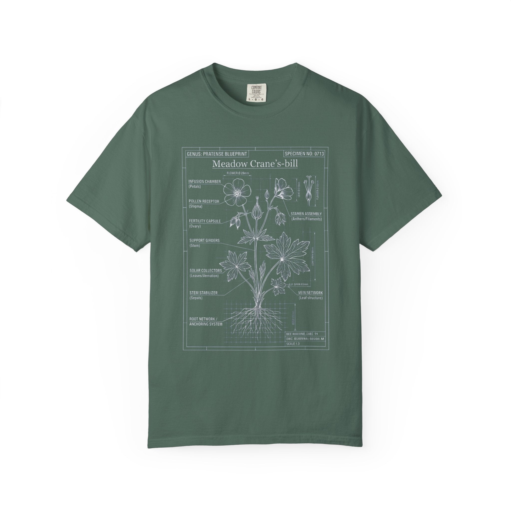 Meadow Cranesbill Botanical T-Shirt — Vintage Floral Diagram Tee