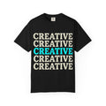 Creative Repeated Text T-Shirt — Bold Retro Graphic Tee for Artists & Designers