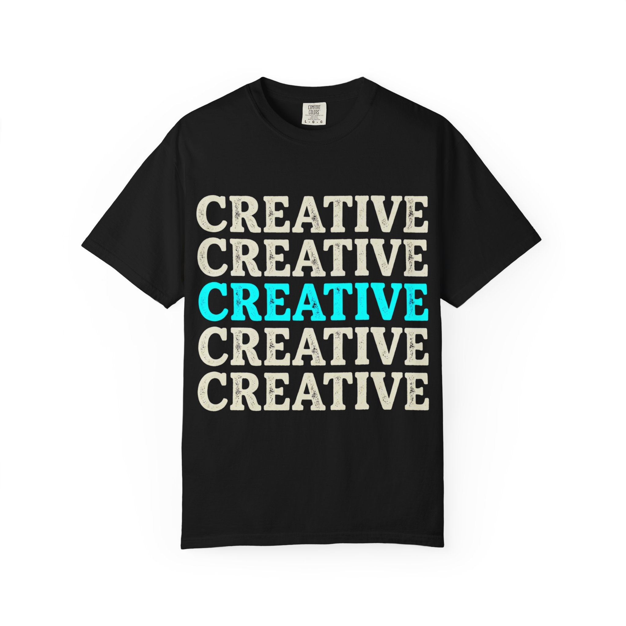 Creative Repeated Text T-Shirt — Bold Retro Graphic Tee for Artists & Designers
