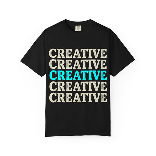 Creative Repeated Text T-Shirt — Bold Retro Graphic Tee for Artists & Designers
