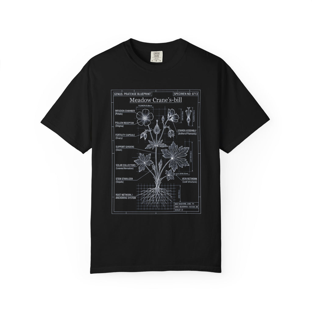 Meadow Cranesbill Botanical T-Shirt — Vintage Floral Diagram Tee