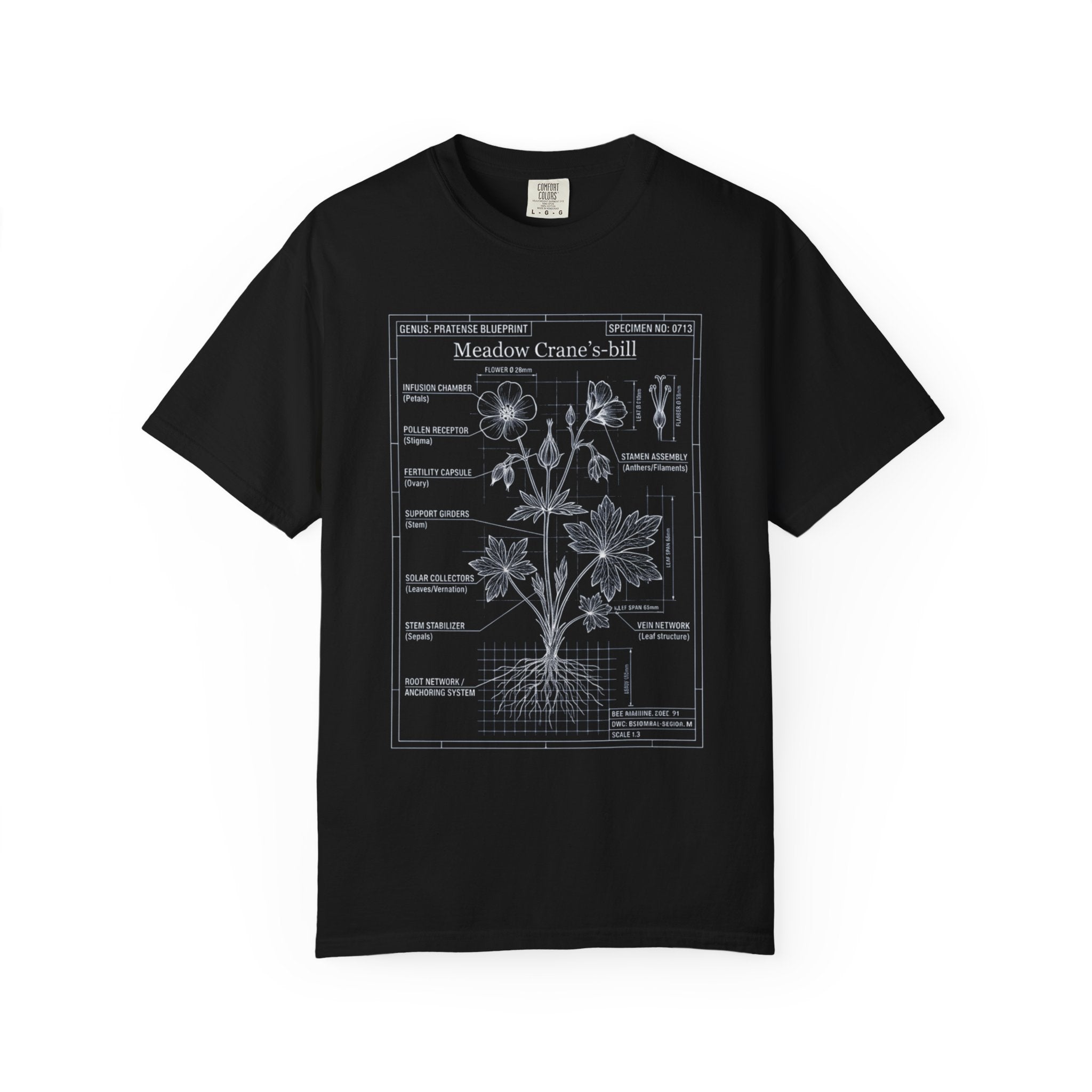 Meadow Cranesbill Botanical T-Shirt — Vintage Floral Diagram Tee