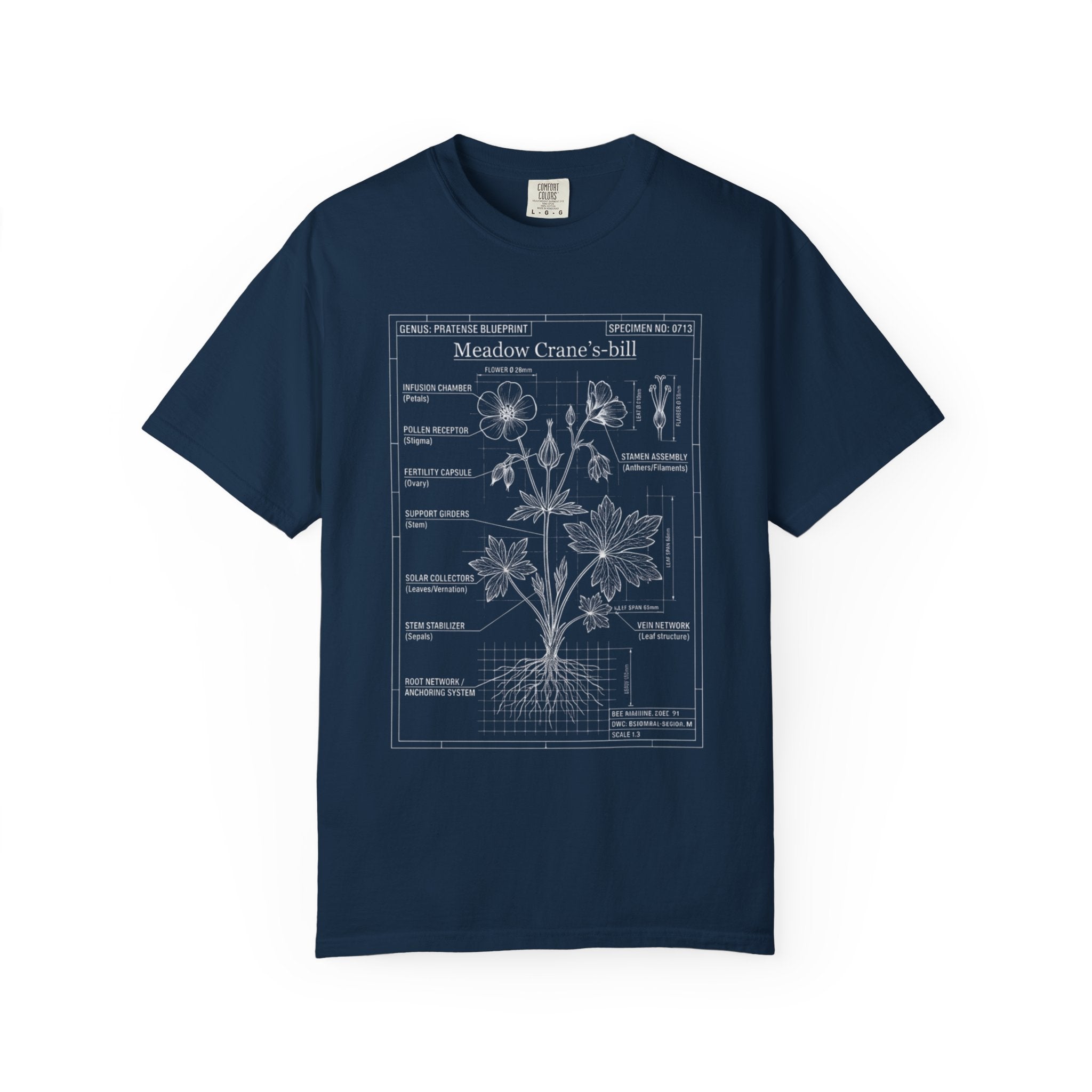 Meadow Cranesbill Botanical T-Shirt — Vintage Floral Diagram Tee