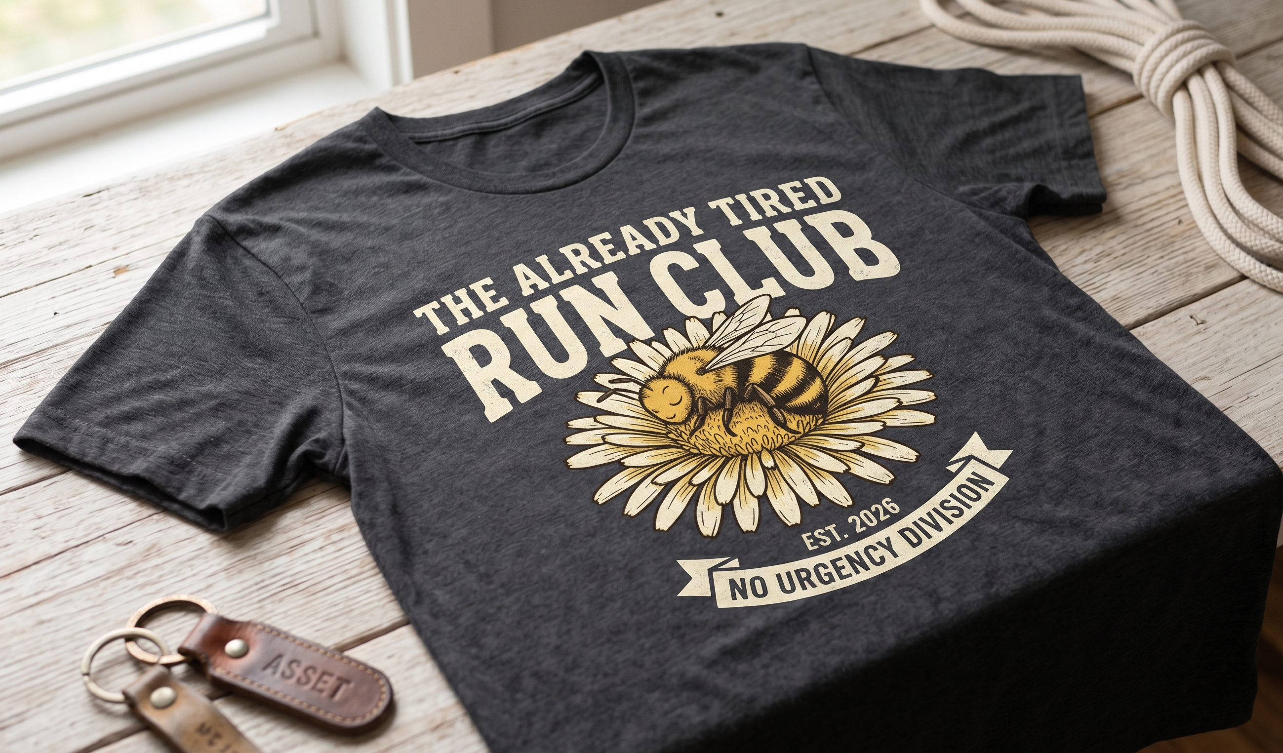 The Already Tired Run Club T-Shirt – Funny Running Shirt with Sunflower & No Urgency Slogan