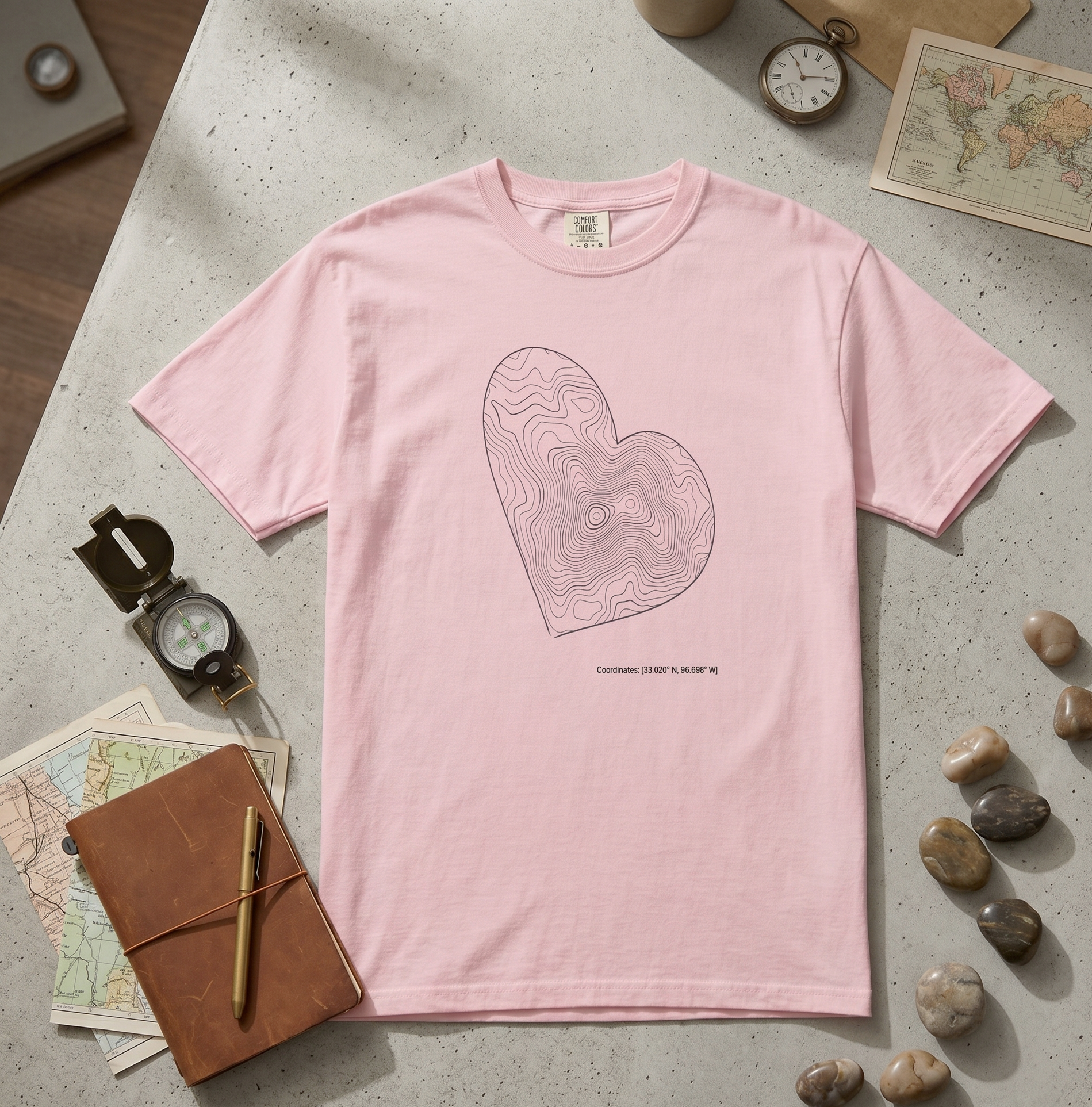 Topographic Heart T-Shirt — Minimal Contour Heart Graphic Tee