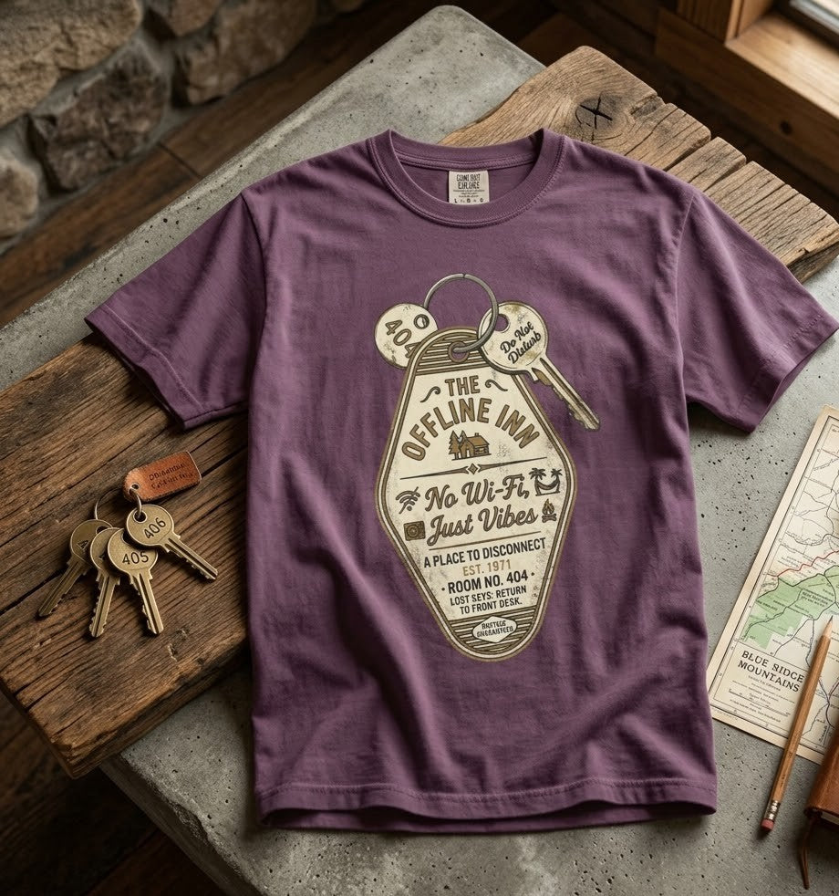 Motel Key Tag Graphic T-Shirt — "Offline Inn" Vintage Travel Tee