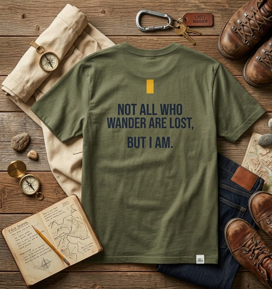 T-Shirt — "Not All Who Wander Are Lost, But I Am." Graphic Tee