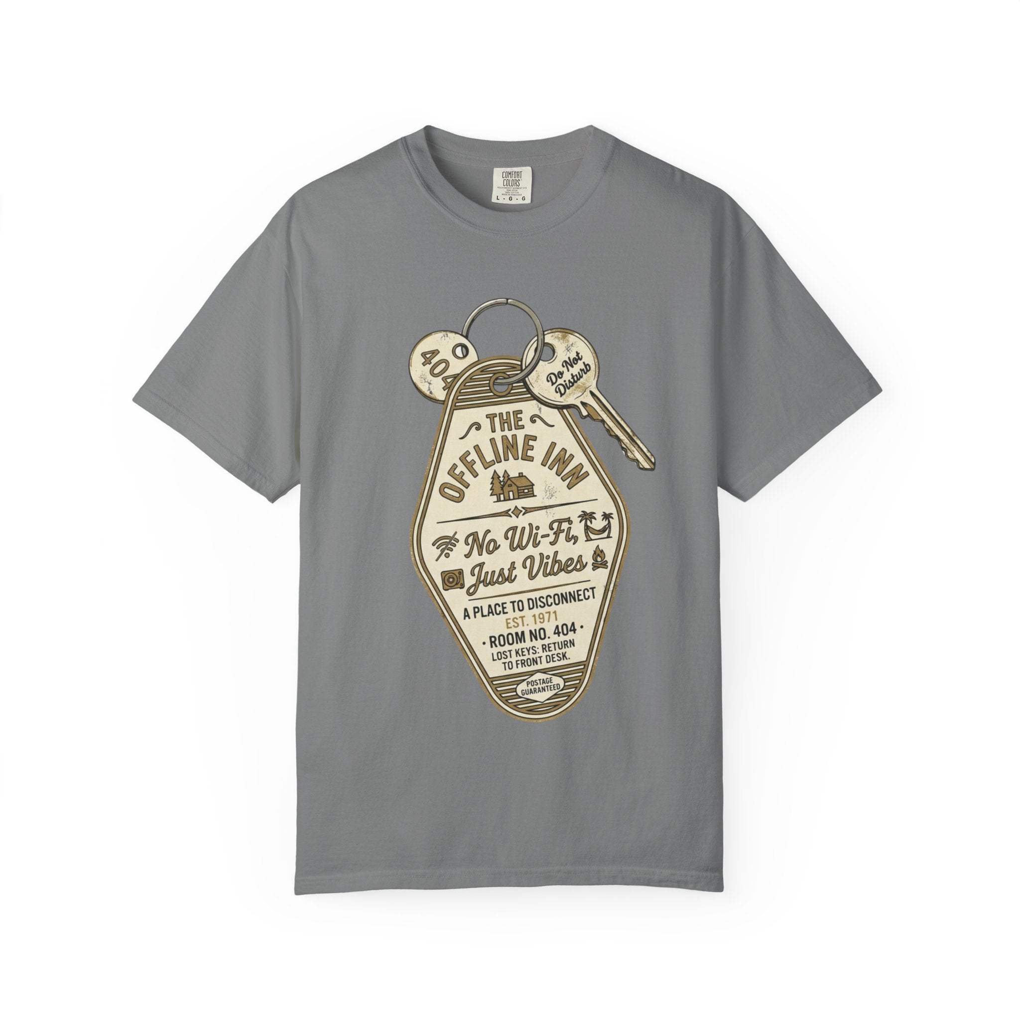 Motel Key Tag Graphic T-Shirt — "Offline Inn" Vintage Travel Tee