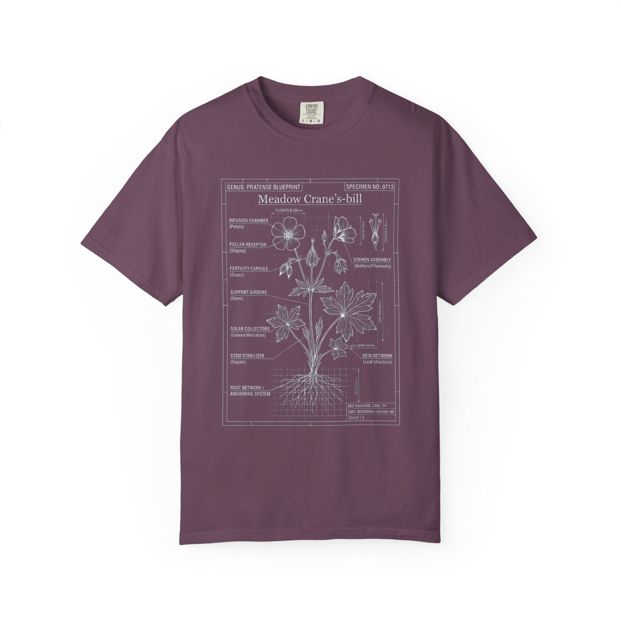 Meadow Cranesbill Botanical T-Shirt — Vintage Floral Diagram Tee