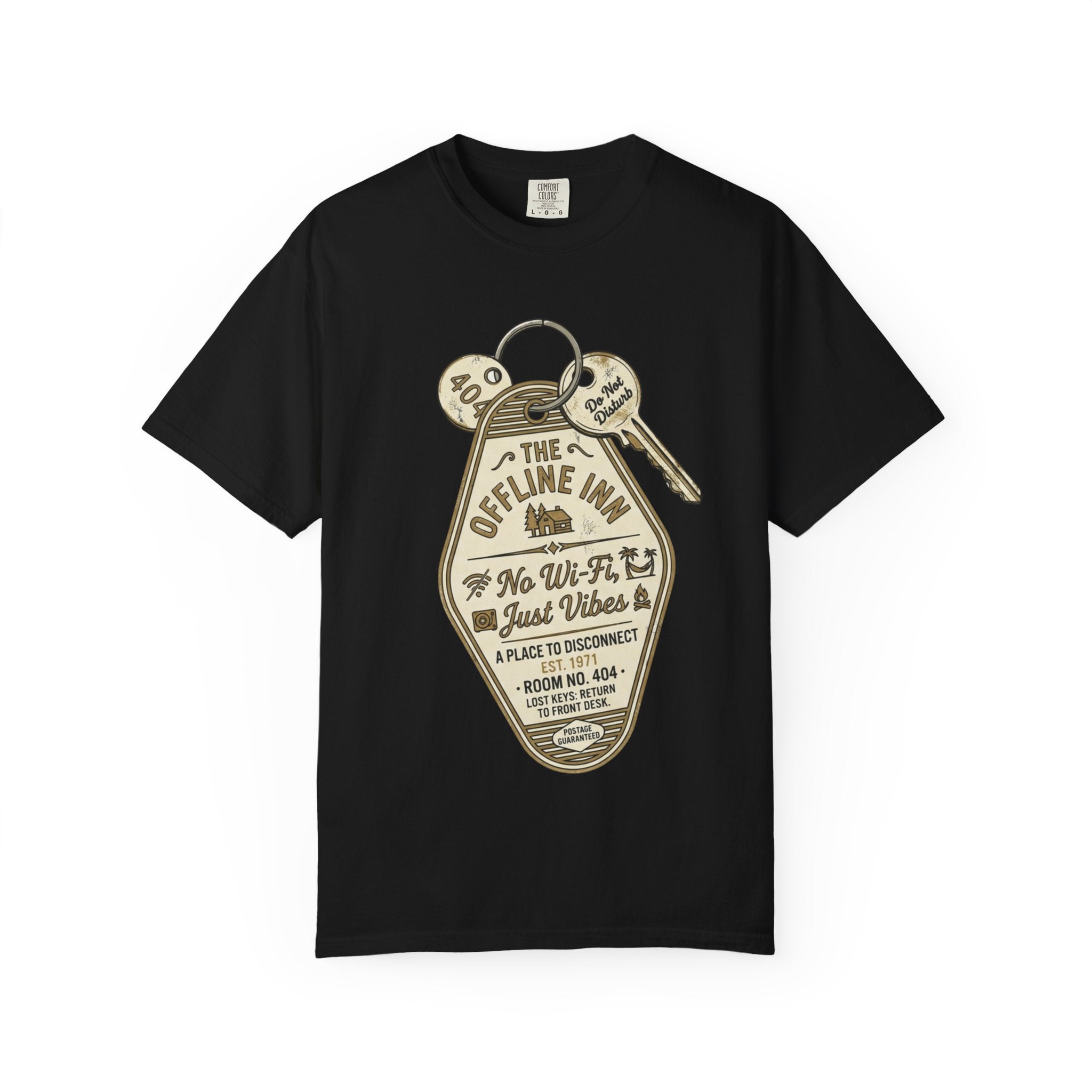 Motel Key Tag Graphic T-Shirt — "Offline Inn" Vintage Travel Tee