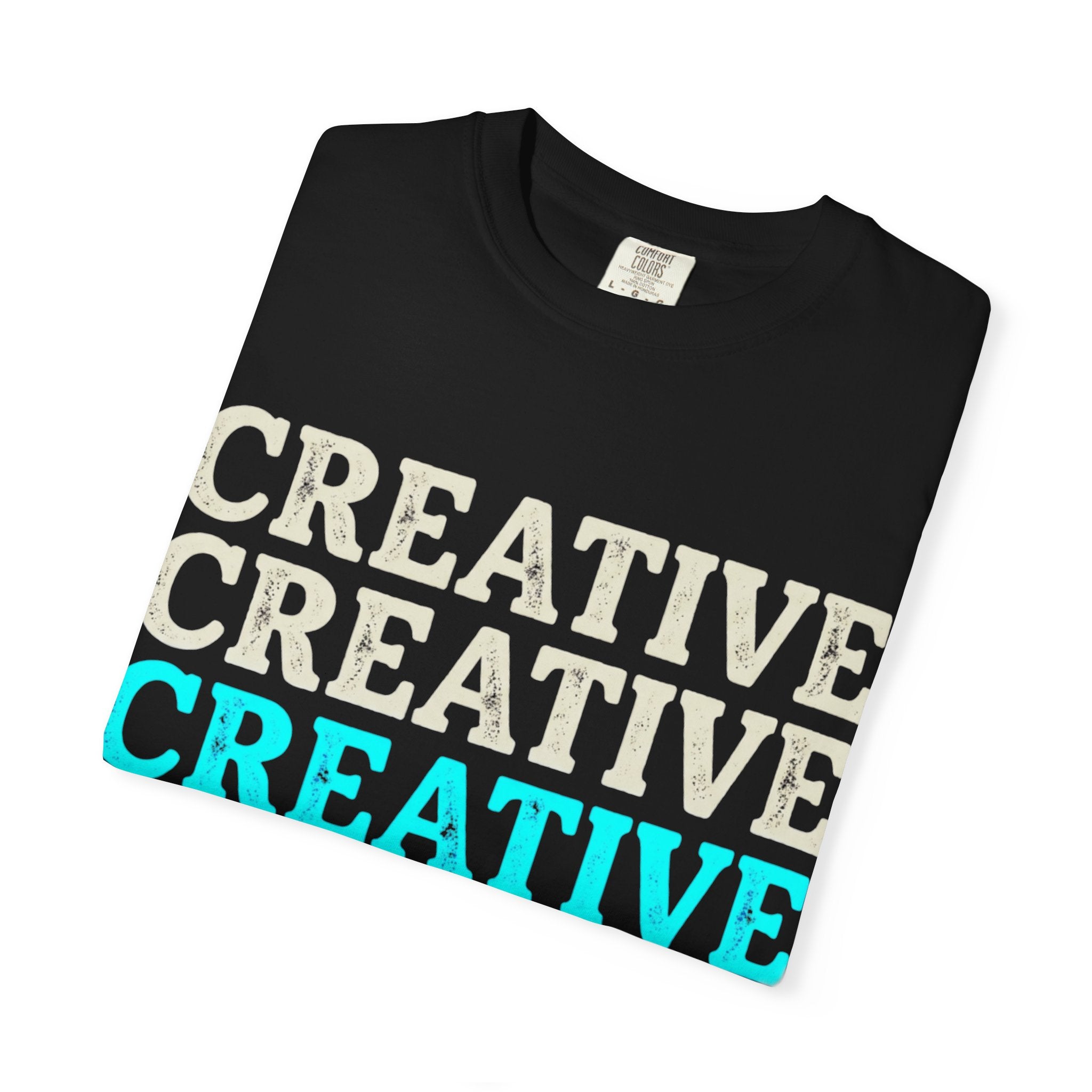 Creative Repeated Text T-Shirt — Bold Retro Graphic Tee for Artists & Designers