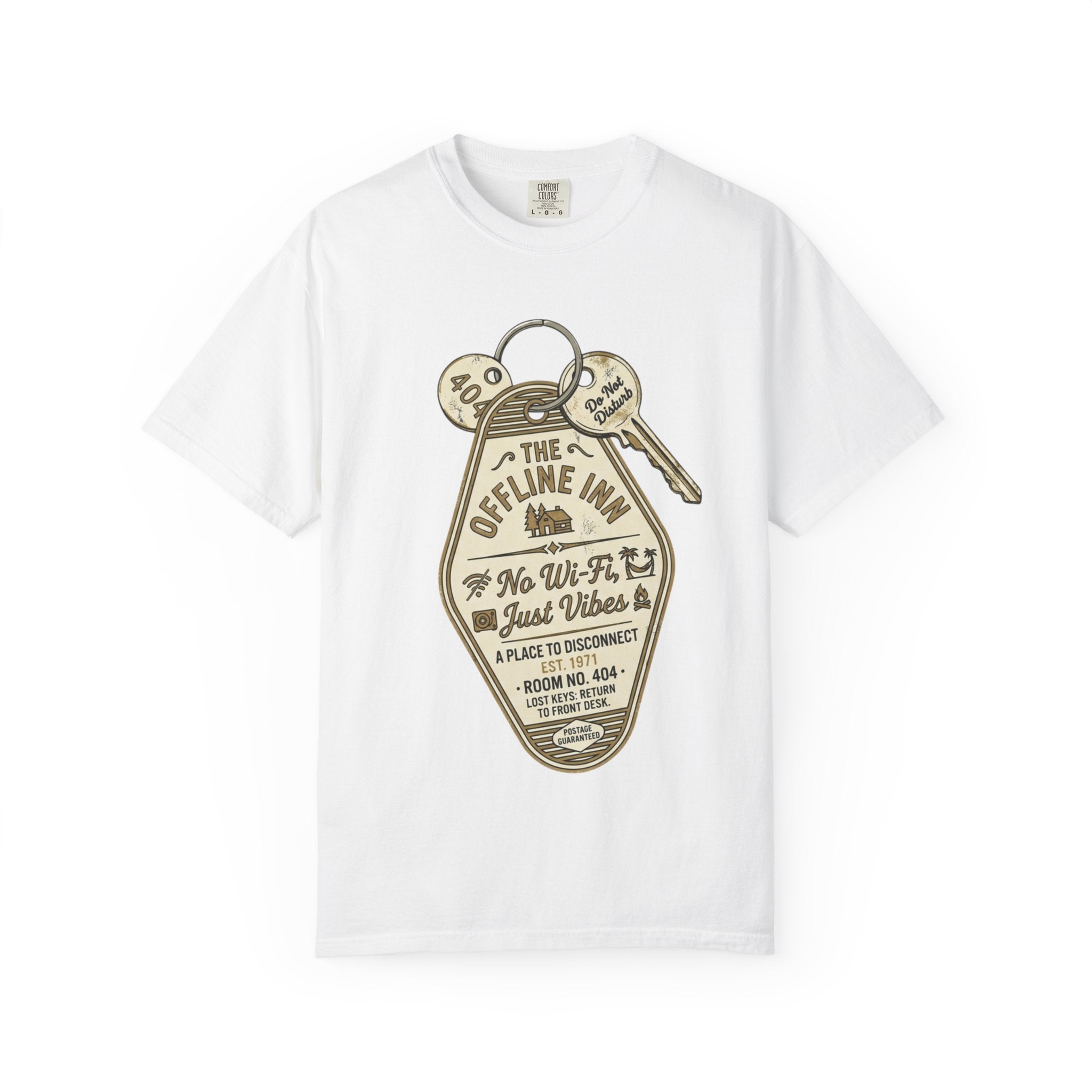 Motel Key Tag Graphic T-Shirt — "Offline Inn" Vintage Travel Tee